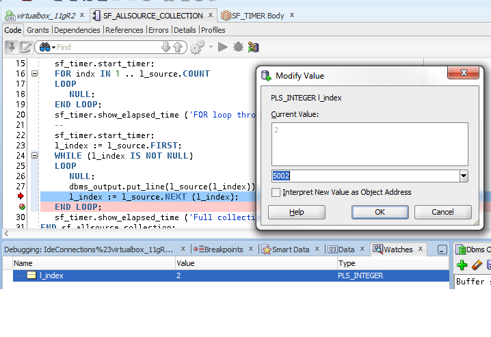 Changing the value of a variable is easy with the debugger