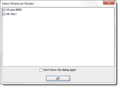 The default is to open all relational models in the design - and yes you can disable this prompt.