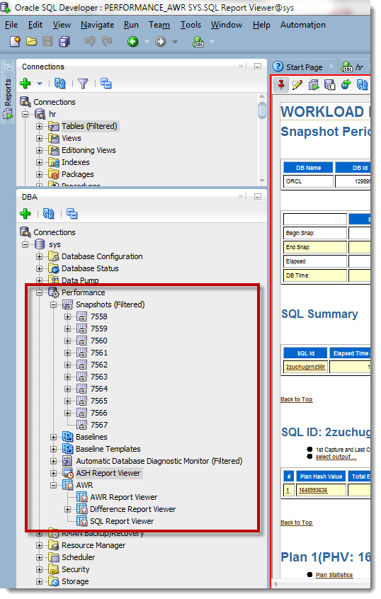 To access the DBA panel, open it via the View menu, and then add a connection.