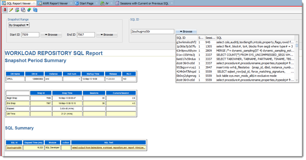 Don't know the SQLID? You can browse the available ones for the given snapshot time range.