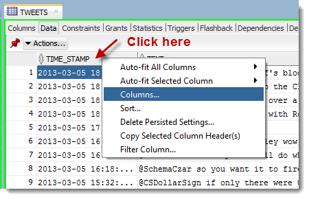 Access the Manage Columns dialog