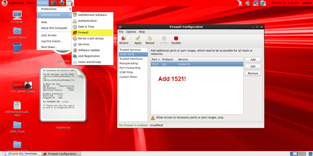 You'll need the root password, same as oracle's on this image