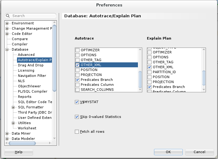 Explain Plan Preferences, toggle on OTHER_XML