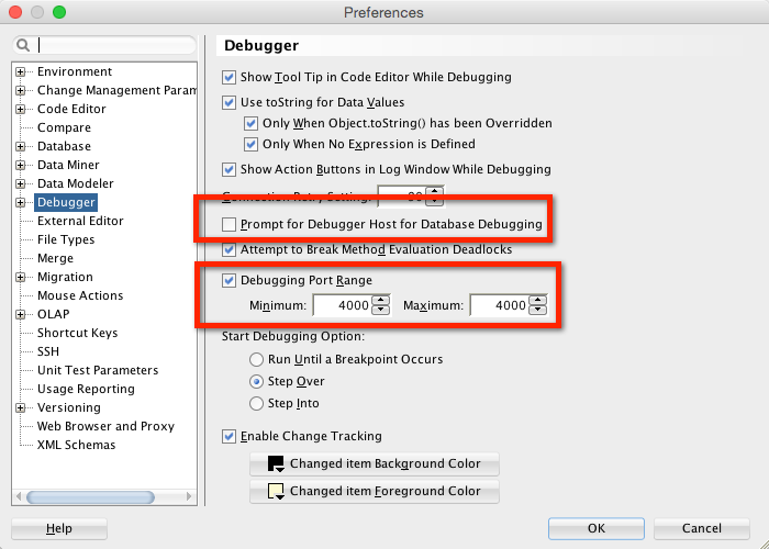 I have mine setup to ALWAYS use port 4000. You can use the prompt preference if SQL Developer isn't getting your machine's network name correct.