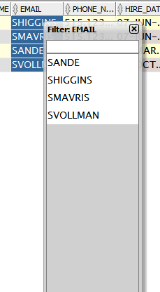 Clicking on a value will only show rows of that value for that column.