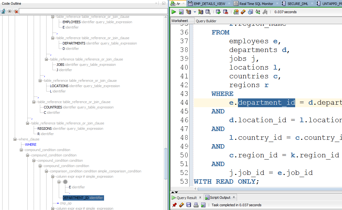 Click in the parser tree, and it will highlight the block of corresponding code in your editor.