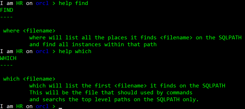 Oracle SQLcl new commands, find and which 