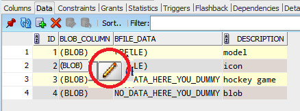 sql blobs cliccare colonna