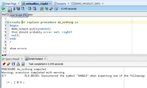Viewing PLSQL Compilation Errors in Oracle SQL Developer
