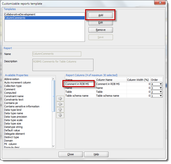 Sql comment on column