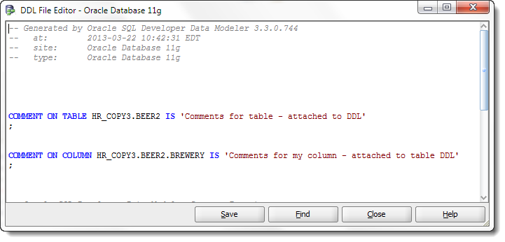 Alter Scripts to post your comments back into your database objects!