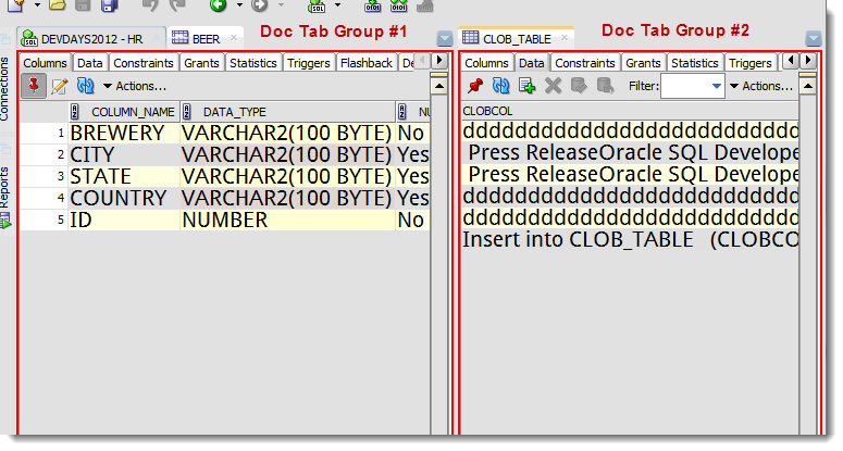 Tab Groups are shown concurrently in the SQL Developer desktop display