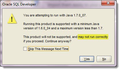 You can safely ignore this warning and select 'Yes' if you're on version 3.2.20.09 or higher of SQL Developer