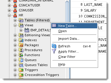 Creating a new table in Oracle SQL Developer