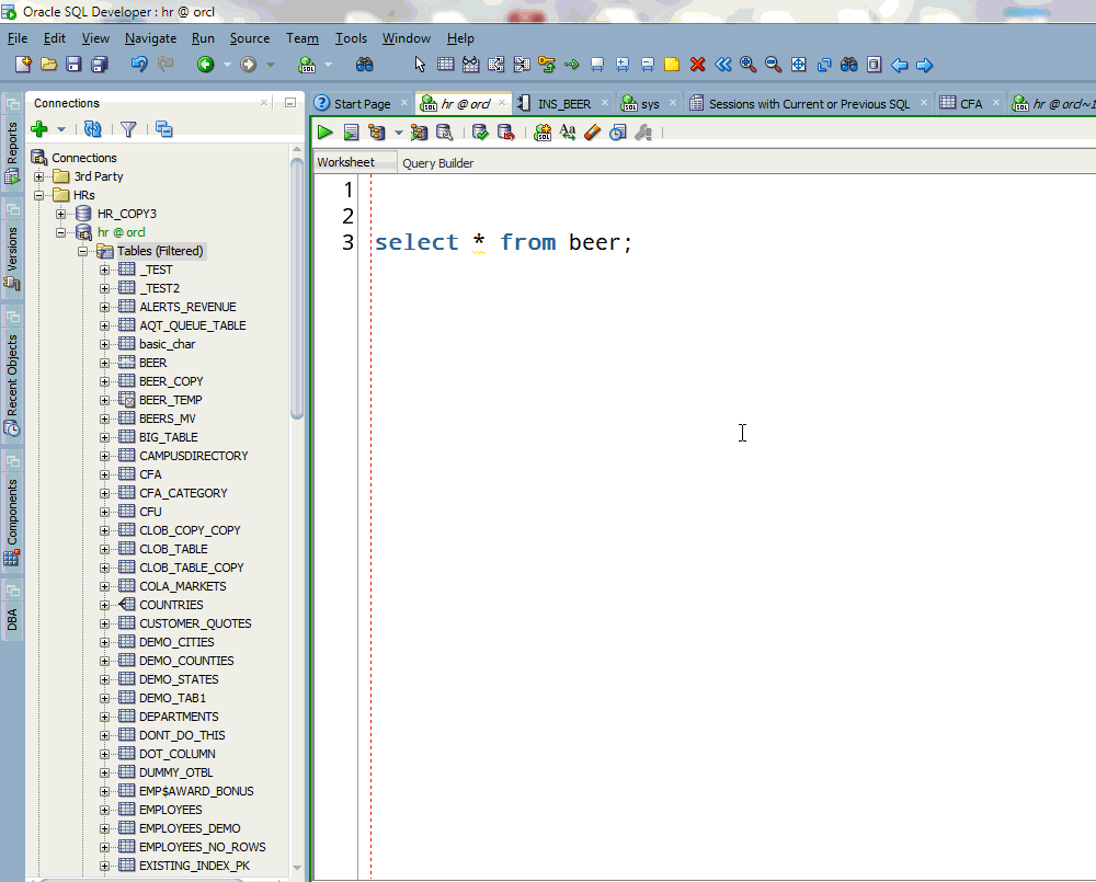 Copying Column names from a DESC popup window