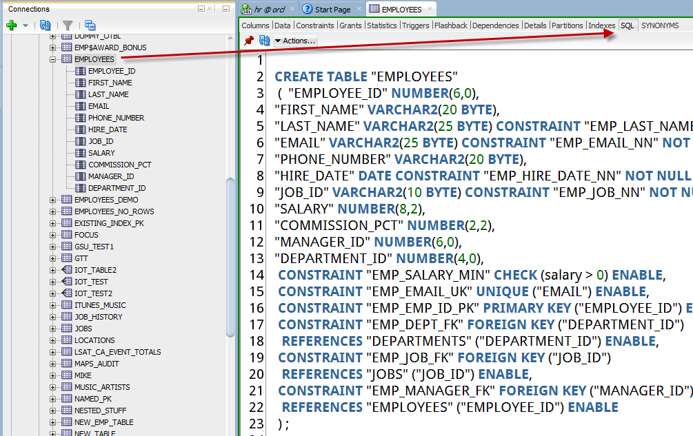 You'll see this 'SQL' page for each type of database object editor in SQL Developer