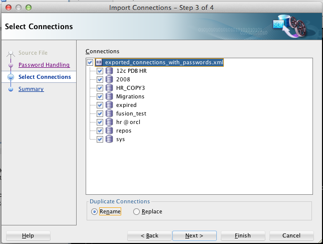 Select the connections to import
