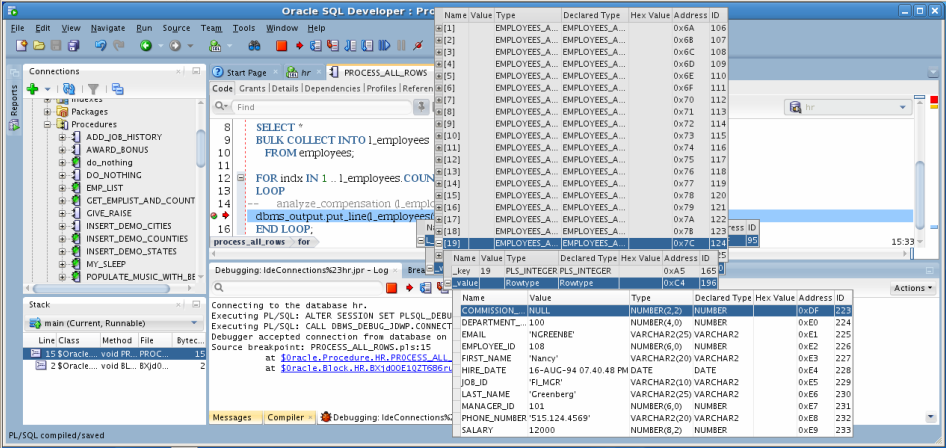 SQL Developer debug watch types