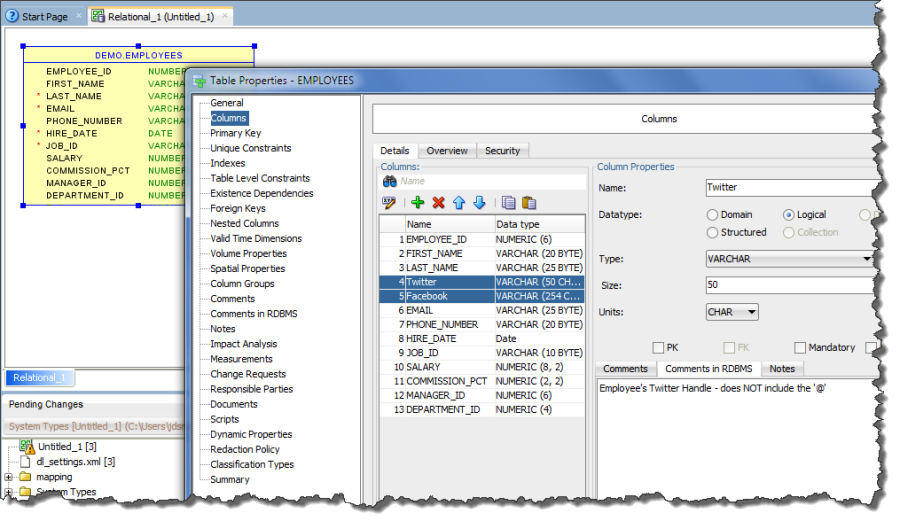 Adding Columns to a Table in SQL Developer Data Modeler: Honor Column ...