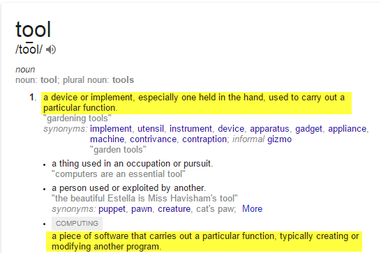 Google Definition of 'tool' 