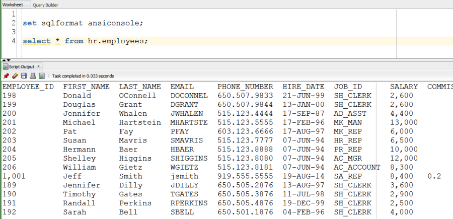 Format your script output with SET SQLFORMAT with Oracle SQL Developer ...