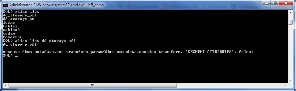 Now I can just run this new command to turn storage clauses off for my DDL.