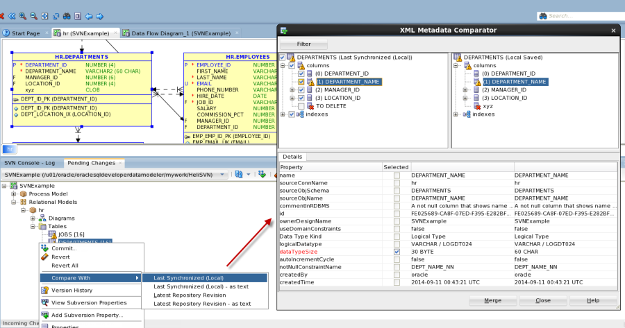 SQL Developer Data Modeler, Pending Changes & Versioning