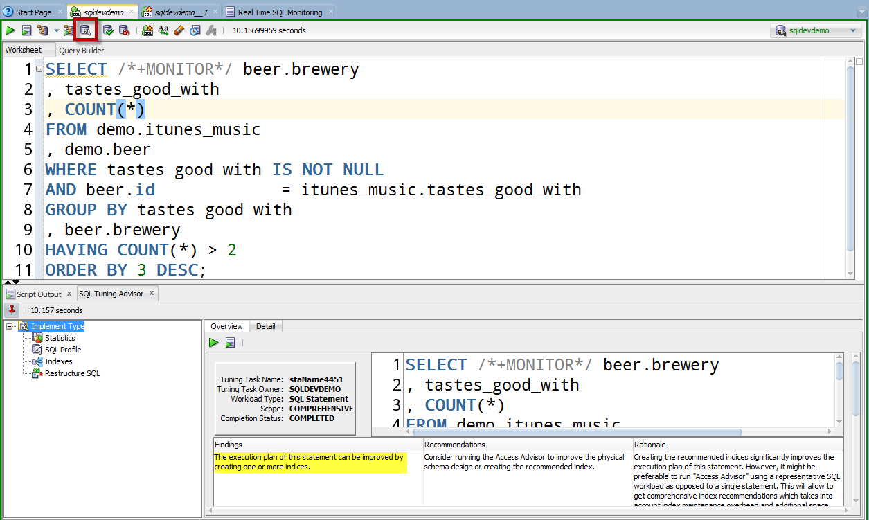 Auto-implemented by sql tuning advisor free