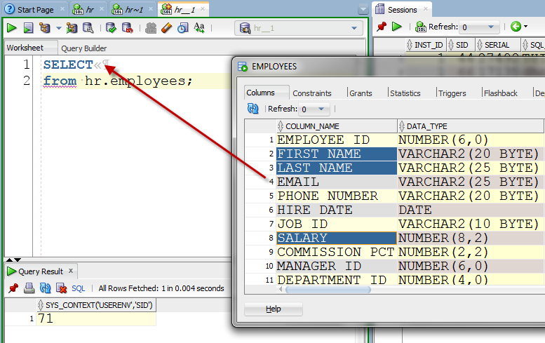 The DESC window is 'Stay-On-Top' so you can keep an eye on it whilst you do other things in the main SQLDev window.