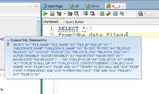 oracle sql developer database 12c sql text expansion