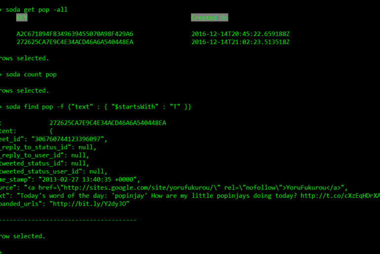 oracle document store json soda sqlcl