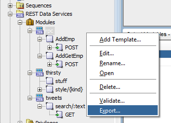 sql developer export rest module
