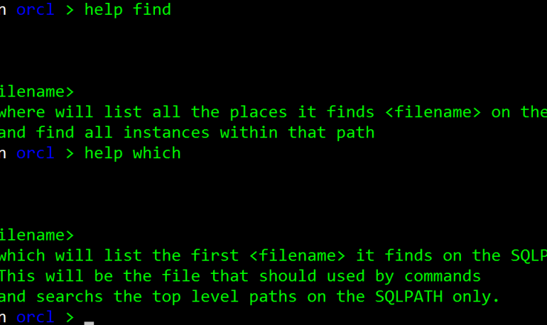 Oracle SQLcl new commands, find and which