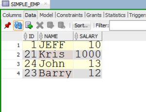 sql developer table data