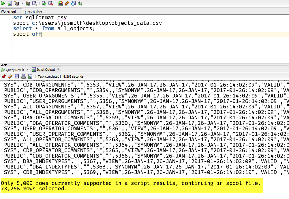 Scripts – on and Output to Screen in Oracle SQL Developer