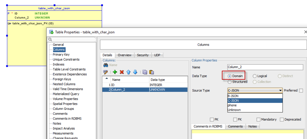 Modeling JSON and CHECK Constraints in SQL Developer