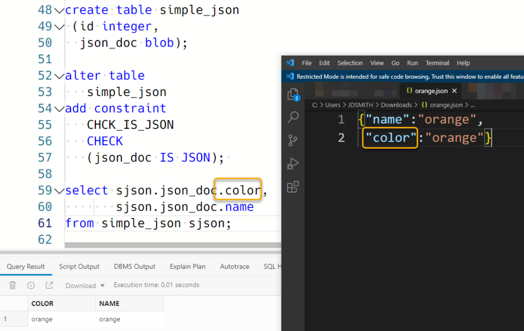 JSON and SQL