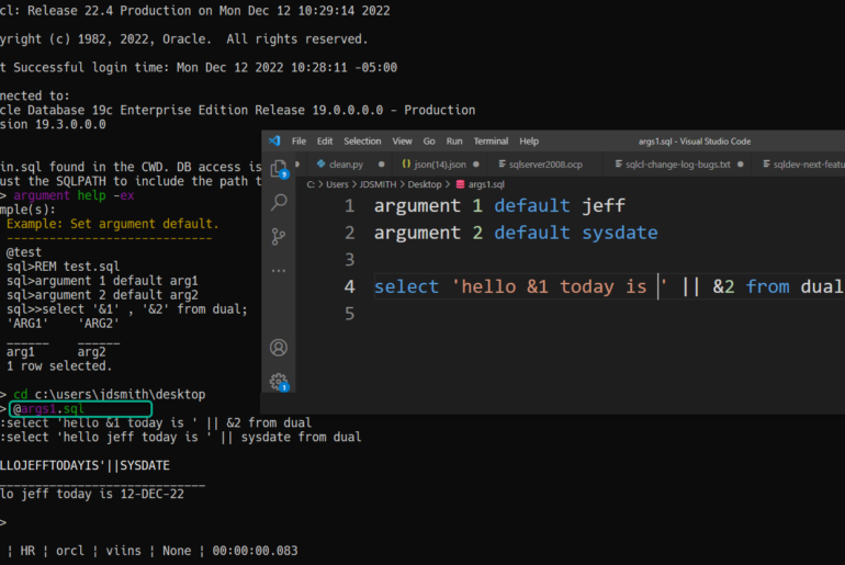 oracle sqlcl argument command for defining default values in sql scripts